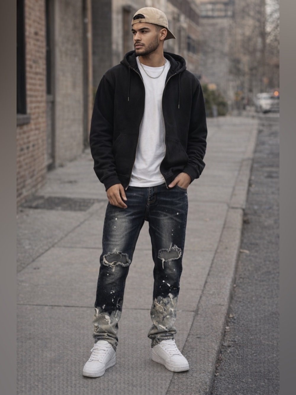 KDNK XXL 38 Distressed Paint Splatter Bleach Wash Jeans Men’s Streetwear Denim